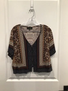 nwot DN Design women 18 brown shrug short sleeve V neck hook eye closure - Picture 1 of 3