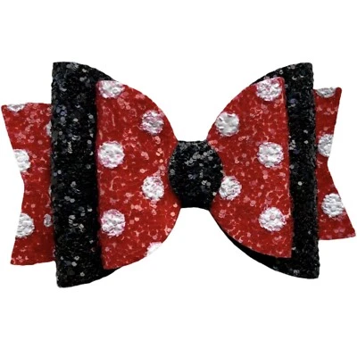 LILIUM KIDS Rot/Schwarz/Weiß Tupfen Glitzer Haarschleife - Minnie Maus Design - handgefertigt 3,5 Zoll