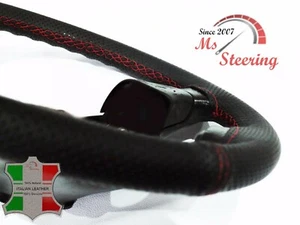 FOR RANGE ROVER L322 02-14 BLACK PERF LEATHER STEERING WHEEL COVER RED STIT - Picture 1 of 2