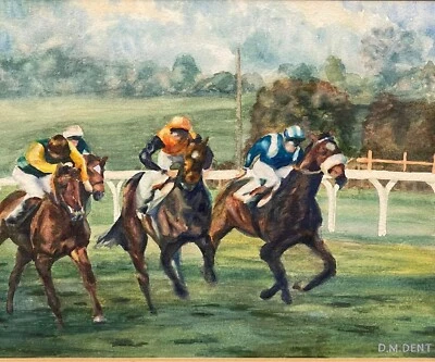 Horse Racing Watercolour by David Dent B1959  - Image 1 of 4