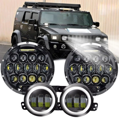 Kit combinado de faros LED halo de 7 pulgadas DRL y luces antiniebla de 4" para Hummer H3 H3T 06-10 Foto 1 de 4