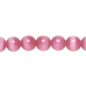 1 Std(50) Dark Pink Cat's Eye Fiber Optic Glass 8mm Round Grade A Beads - Picture 1 of 1