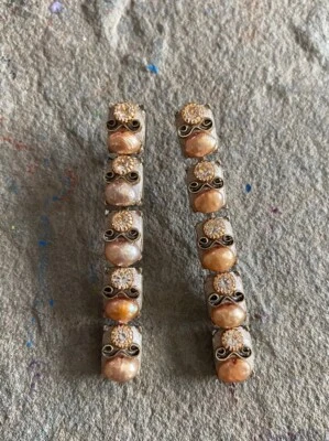 Michal Golan Earrings Rectangle Pearl Rhinestone Gold Tone Bronze Michael NG - Image 1 of 4