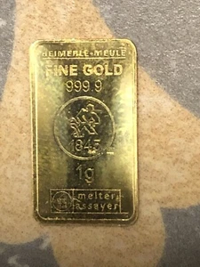 Goldbarren 1 g, 999,9 Feingold, Heimerle + Meule , Tafelbarren in Münzkapsel - Bild 1 von 3