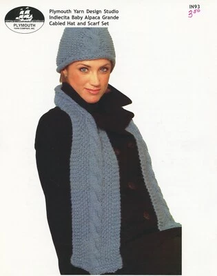 Plymouth Yarn Knitting Pattern IN93 Baby Alpaca Grande Hat & Scarf Set - Image 1 of 2