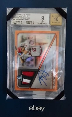 2021 Bowman Chrome Mike Trout Auto Relic Orange Refractor 12/25 BGS 9 Auto 10 - Image 1 of 4