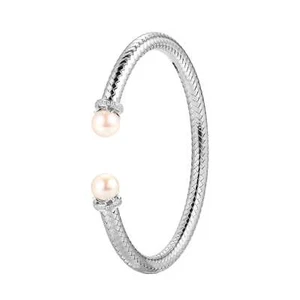 Charles Garnier 6.75" Mesh Cultured Freshwater Pearl & CZ Cuff Bracelet - Picture 1 of 1