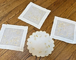 GORGEOUS! 4 Victorian Silk on Linen Gold Embroidered Doilies - Handmade ca. 1920 - Picture 1 of 5