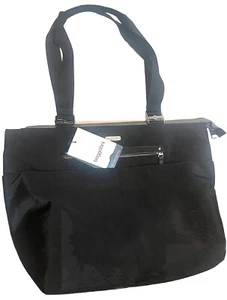 NWT BAGGALLINI SHOULDER TOTE BAG SILVER ZIPPED BLACK NYLON MULTIPLE POCKETS - Picture 1 of 6