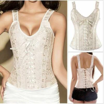 US Women Bustier Boned Corset Burlesque Costume Gothic Basque Lingerie Shapewear - Image 1 of 4