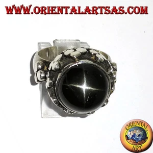 Anillo de plata 925‰ estilo imperial alto con estrella negra - Imagen 1 de 2