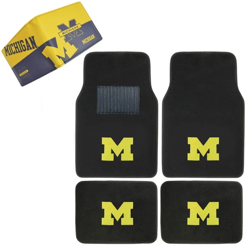 NCAA Michigan Wolverines Car Truck Carpet Floor Mats & Synthetic Leather Wallet Cover
