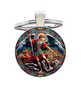 Porte-clés, bijou de sac cabochon Saint Michel archange protecteur. - Imagen 1 de 4