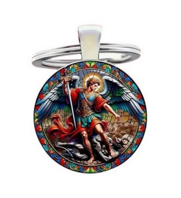 Portachiavi, gioiello borsa cabochon arcangelo protettivo di San Michele. - Immagine 1 di 4