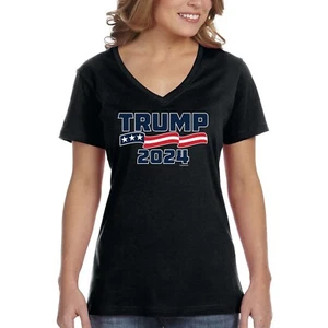 XtraFly Apparel Women's Trump 2024 Donald Political Election USA V-neck T-shirt - Picture 1 of 9