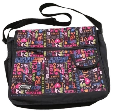 Dickies Messenger Backpack Bag Laptop Adjustable Shoulder Crossbody Pink Black - Image 1 of 4