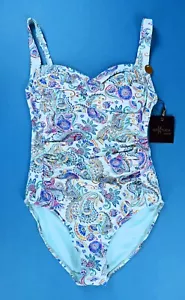 Traje de baño Nip Tuck Swim Bond-eye azul blanco cachemira copa C o taza D 1 pieza EE. UU. 6 nuevo con etiquetas - Imagen 1 de 3