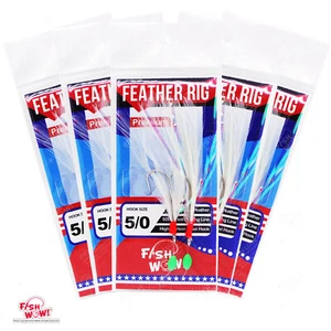 5pks Size 5/0 Fishing Rockfish Rig 2-hook Feather Rock Cod Fish Bait lures White - Picture 1 of 2