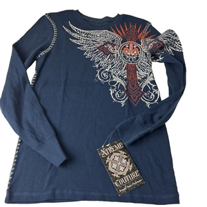 Xtreme Couture Shirt Mens S Blue Thermal Long Sleeve Cotton MMA Tribal graphics - Picture 1 of 12