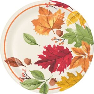 Fall Leaves 7-inch Plates Paper 8 Per Pack Thanksgiving Tableware Supplies