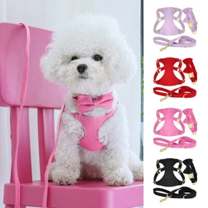 Cute Bowtie Dog Cat Collar & Harness & Leash Pet Puppy Adjustable Control Vest - Picture 1 of 18