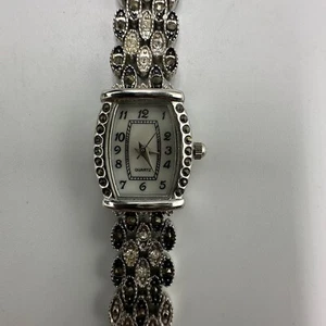 MZ Berger Watch Women Silver Tone Marcasite Bezel White Dial Dressy New Battery - Picture 1 of 12