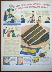 Anuncio impreso de chocolate de Baker's 1938 vintage. Pastel de chocolate - Imagen 1 de 1
