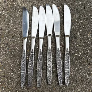 Interpur Japan Jardinera Lot of 6 Dinner Knives Daisy Floral Stainless Flatware - Picture 1 of 3