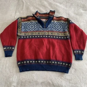 Suéter De Colección Norwear 100% Nuevo Lana Para Mujer Pequeño Fair Isle Patrón Rojo Islandia - Imagen 1 de 15