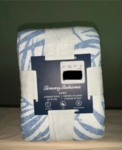 2 Tommy Bahama Palmday Standard Pillow Shams - NEW Blue Cotton Tropical Stitched - Picture 1 of 6