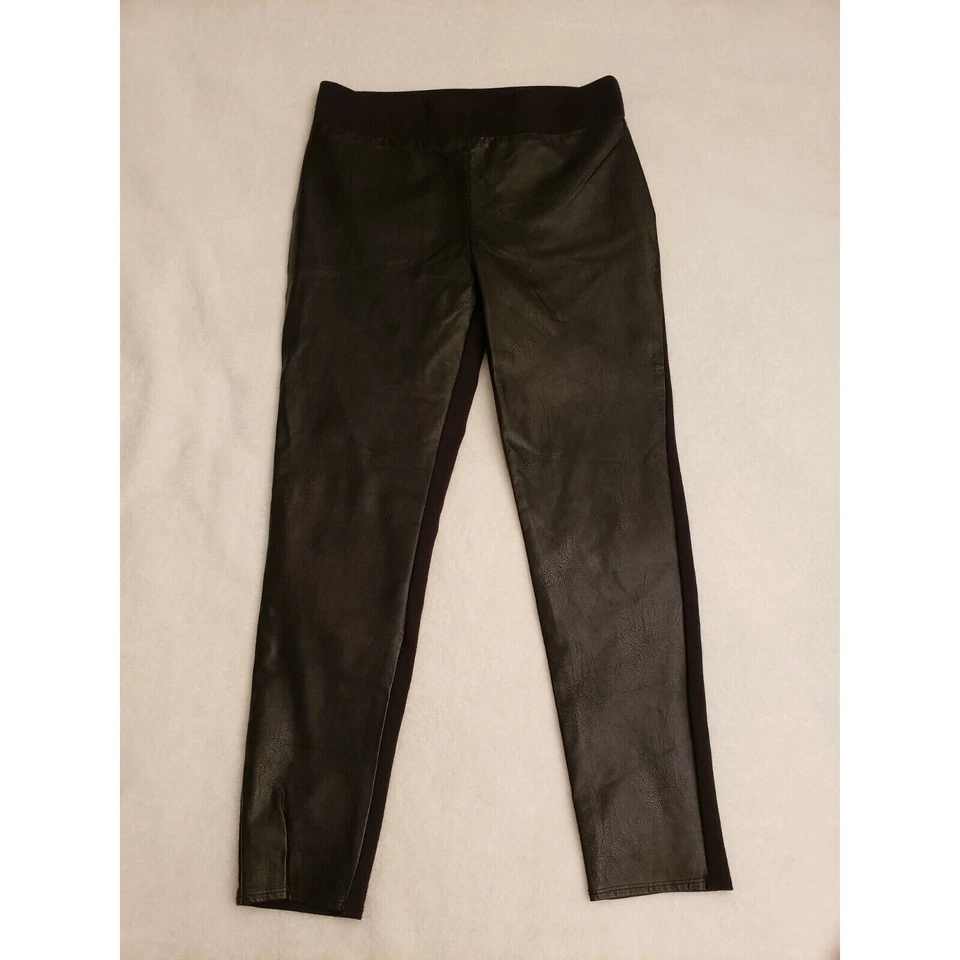 RUBY RD. Women’s Sz 8 Black Dress Pants Flat Front Faux Leather Pull On Skinny - Image 1 of 4