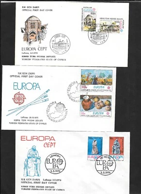 Chipre N 1978 1975 y 1976 Europa CEPT 3 FDC super estado Foto 1 de 2