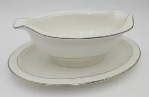 Vintage NORITAKE IVORY CHINA Japan Gravy Boat with attached Underplate MARSEILLE - Picture 1 of 11