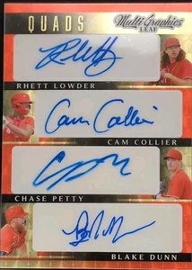 Cam COLLIER Chase PETTY Rhett LOWDER DUNN 2023 Leaf Eclectic QUAD AUTO #1/1 Reds - Picture 1 of 2