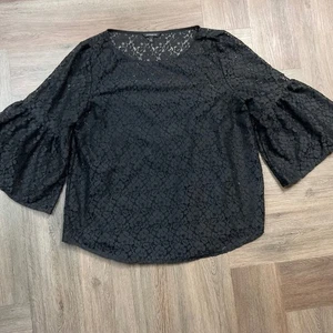 Banana Republic Spitzentop Damen schwarz Glockenärmel Oberteil XL transparent gefüttert elegant Boho - Bild 1 von 6