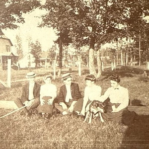 5 Friends Sitting in Garden DOG friend Pet antique Cabinet Card Photo Vtg - Picture 1 of 15