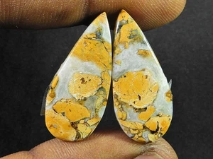 27Cts. Natural Maligano Jasper (13mm X 30mm each) Pear Cabochon Match Pair a469 - Picture 1 of 9