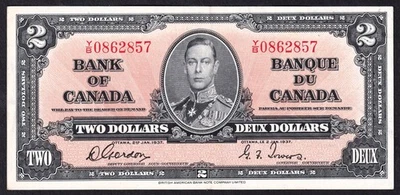 Canada 1937 $2 Two Dollar Banknote Gordon - Towers Y/B 0862857 - Image 1 of 2