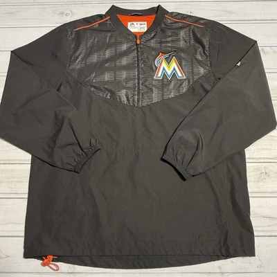 Majestic Miami Marlins Jacket Mens M Black MLB 1/4 Zip Cage Windbreaker - Image 1 of 4