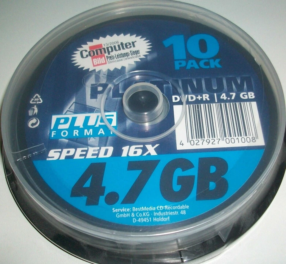5x 10 Platinum DVD+ R 4,7GB. PLUS FORMAT SPEED 16x - Bild 1 von 1