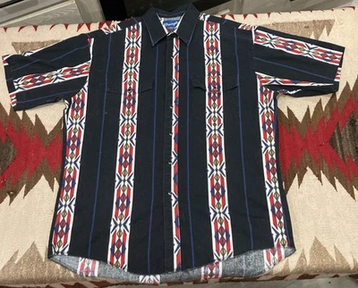 Wrangler Brushpopper Shirt Mens M Aztec VTG Western Pearl Snap - 24”x30” - Image 1 of 4