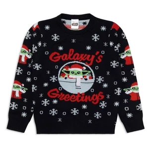 Star Wars Mandalorian Christmas Jumper | Boys Acrylic Xmas Jumper Grogu Design - Picture 1 of 8