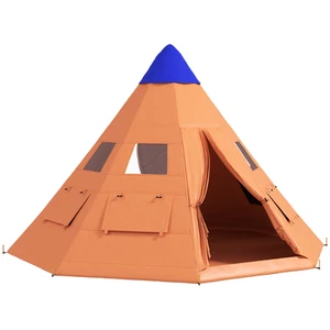 Orange 6-7 Person Large Family Camping Tent 365x365x260cm Polyester & Metal - Picture 1 of 9