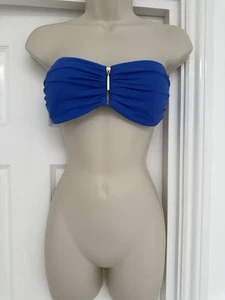 Melissa Odabash Strapless Blue Swim Top Front Zip Tie Back Size S Uk10-12 - Picture 1 of 8