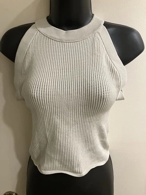 Babaton By Aritzia Sculpt Knit Ribbed Crop Tank In Ivory White Size M - Image 1 of 4