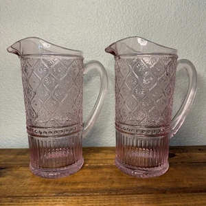 Godinger Claro Pink Glass Beverage Pitcher with Handle 33 oz Set Of 2 - Picture 1 of 11