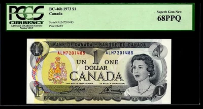 CANADA 1973 $1. Pick: BC-46b. PCGS Graded: 68 PPQ. LOW RUN, ALM PREFIX,  TOP POP - Image 1 of 4