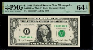 1981 1 $ MINNEAPOLIS MULE STAR NOTE PMG 64 EPQ From 8K Print Group Fr 1911-Im* - Bild 1 von 4