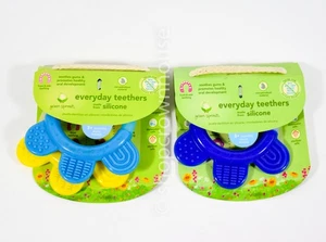 Green Sports Everyday Silicone Teether BLUE YELLOW 3+ months = 3 teethers READ - Picture 1 of 1