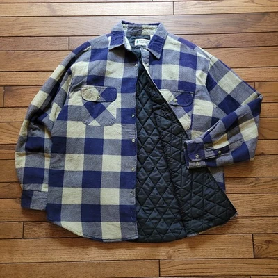 Vintage 90s Northwest Territory Blue Quilt Line Flannel Work Shirt Shacket Men L - Image 1 of 4